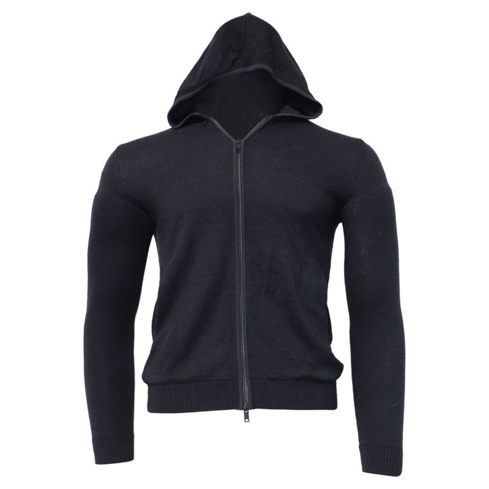 Theory Knitted Zipped Hoodie in Navy Blue Wool